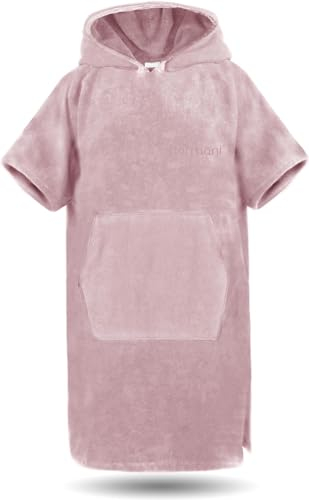 normani Baumwoll Surfer Poncho - Strandponcho - Handtuch-Poncho - Unisex Strand Umziehhilfe - geschlossener Bademantel für Damen und Herren Farbe Rosa Größe S-M
