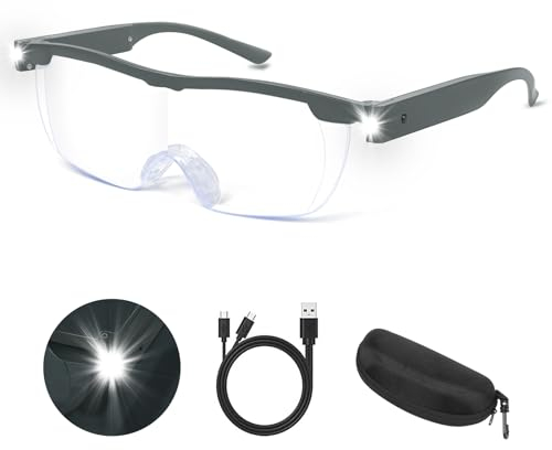 NZQXJXZ Gafas Lupa con Luz LED, 300% de Aumento, USB Recargable LED con luz de Lupa, Anti luz Azul, Manos Libres Lupa Gafas de Cabeza para el Trabajo de Cerca, aficiones, Lectura, artesanía