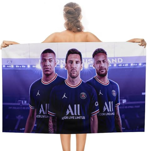 Fdcyzwxgs Messi Mbappe Neymar Strandtuch Für Kinder Erwachsene, 3D Soccer Player Poolhandtuch Männer Frauen Handtücher Badelaken Reise Weiche Sandschutz-Strandbadetücher Aus Mikrofaser 140x70cm