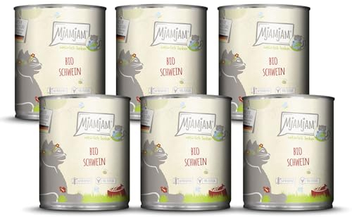 MjAMjAM – Premium Nassfutter für Katzen - natürlich lecker – Bio Schwein, 6er Pack (6 x 800g), getreidefrei mit extra viel Fleisch