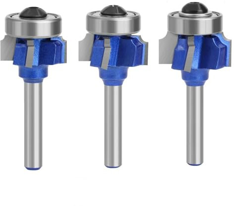 MiJunHD 4-Teeth R1 R2 R3 Round Over Router Bit Set, 6mm Shank Carbide Alloy Corner Rounding Edge Trimming Router Bit Woodworking Milling Cutter for Wood Edge Treatment (3 Pieces)