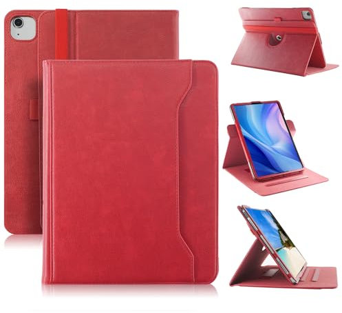 Xuanbeier Funda giratoria de 360° Compatible con iPad Air 13/Pro 13 2024 de 13 2018/2020/2021/2022 12.9 con Correa para la muñeca y función de Encendido/Apagado automático,Rojo