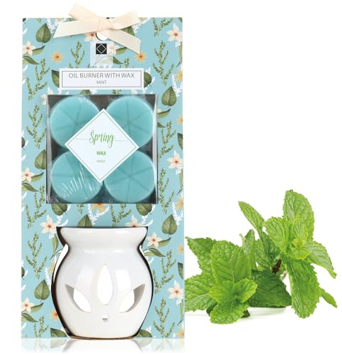com-four® Teelicht Duftlampe mit Wachs, Stövchen für ätherische Öle | Duftöl und Duftwachs - Aroma Diffusor aus Keramik - Aromalampe