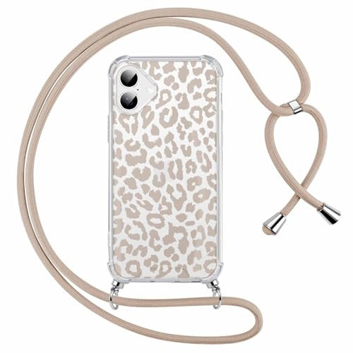 ZhuoFan Coque avec Cordon pour iPhone 16 6,1'' de Collier, Étui Transparent Aesthetic avec Motif Léopard en Silicone Souple Fond de Panier PC Dur, Housse avec Réglable Portable Lanyard Case
