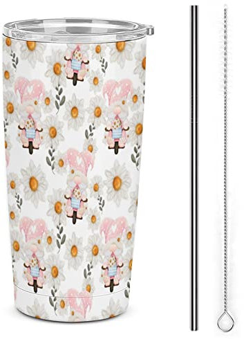 shgwehh Niedlicher Wasserfarben-Zwerge, Edelstahl, isoliert, Becher mit Deckel und Strohhalmbürsten, doppelwandige Reise-Kaffeetasse, 590 ml