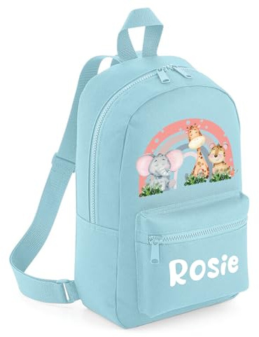 The Baby Box UK Personalised Girls Backpack Toddler Safari Rainbow Back Pack Childrens Rucksack