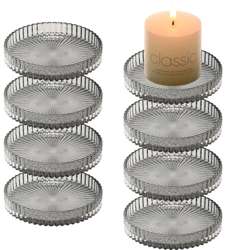 YoHyien 4 Pezzi Piattino Porta Candele 9 cm, Piatto per Candele in Vetro Trasparente, Sotto Candela per Tealight, Portacandele per Natalizie, Matrimonio Decorazione, Casa Festa e Cena (Verde)