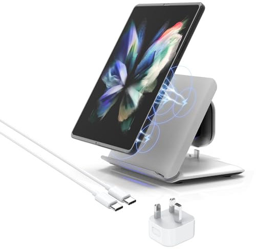 Geyo for Samsung Galaxy Z Fold Wireless Charger, 2 in 1 Fast Wireless Charging Station for Galaxy Z Fold 6/5/4/3, 3-Coils Charging Stand for Galaxy Buds 3/3 Pro/2/2 Pro/Live (PD Adapter Included)