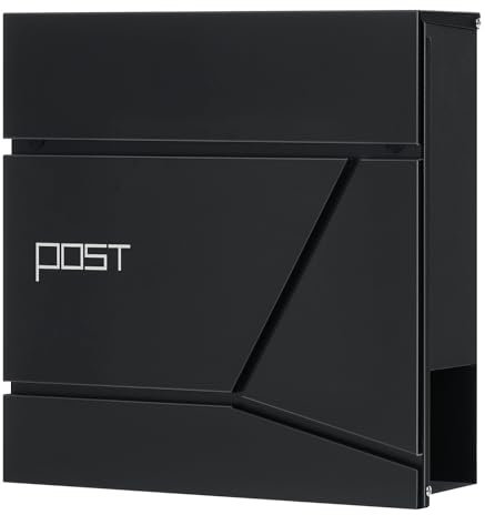 WOLTU Cassetta Postale da Esterno, Cassetta delle Lettere da Muro, con Coperchio a Ribalta, 2 Chiavi e Serratura, Scomparto Aperto per Giornali, Nero, 37x10,5x37cm