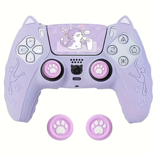 Adorable coque en silicone pour manette de PS5 avec poignées de pouce, autocollants de pavé tactile, antidérapant et anti-transpiration pour 5, accessoire de jeu doux et confortable