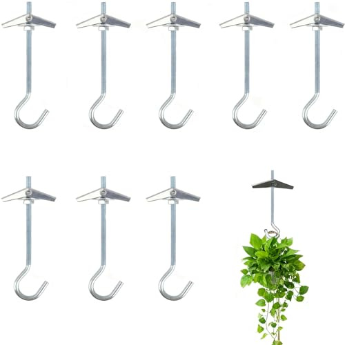 SANTUO 8 Pcs Ceiling Hooks for Hanging Plants & Lights, M4/90mm Heavy Duty Galvanized Steel Plant Hooks with Wall Anchors for Plants, Light, Bed Canopy