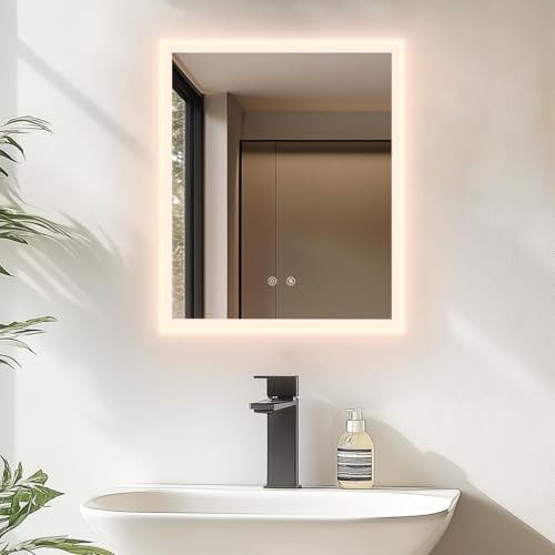 LUVODI Espejo Baño con Luz 40x50cm: Espejos de Baño con Led Retroiluminado con ANTIVAHO, 3 Temperaturas de Color Regulable, Memoria, Vidrio HD, Impermeable IP66, 3000K-6000K