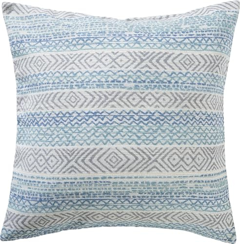 Erwin Müller Kissenbezug, Kissenhülle Jacquard Ethno-Muster blau-grau Größe 40x40 cm - strapazierfähig und formbeständig, besonders langlebig, bügelfrei