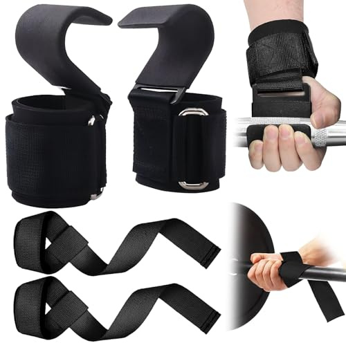 MENUY 2 Paare Zughilfen Krafttraining, Zughilfe Haken, Lifting Straps, Griffhilfen Kraftsport, für Krafttraining, Bodybuilding, Fitness Unisex (Schwarz)
