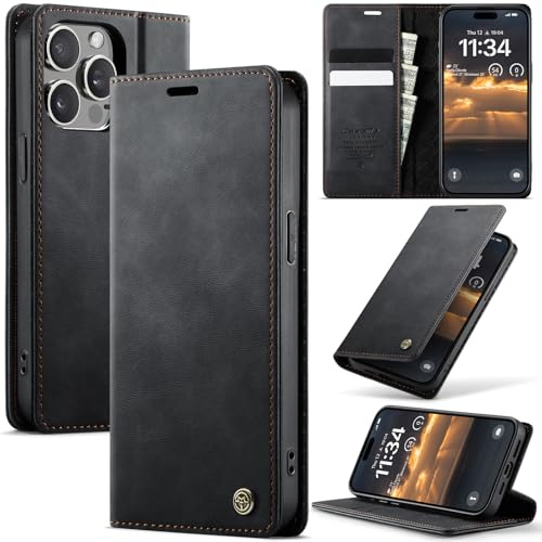 Cracedily Wallet Case for iPhone 13 Pro Leather Wallet Flip Cover with Card Holder, Kickstand, Magnetic Closure, RFID Blocking TPU Shockproof Phone Case Compatible with iPhone 13 Pro, Black