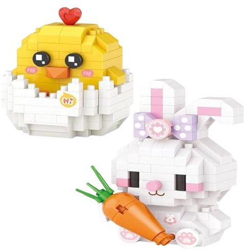Kaninchen-Bausteine 320pcs Oster-Bausteinset mit Küken & Hase Modell,Hasebaustein-Konstruktionsspielzeug Küken Tierbausteine Handgemachte Geschenke für Geburtstags Osterdeko