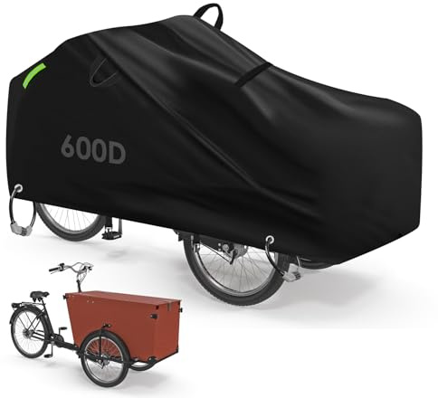 YedZen Cargo Bike Cover, 220x105x100cm, 600D PVC Waterproof Tricycle Bicycle Cover with Windproof Elastic Strap, 3 Buckle, 2 Handles, Reflective Strip, 2 Metal Keyhole, Cover for Front-Loading