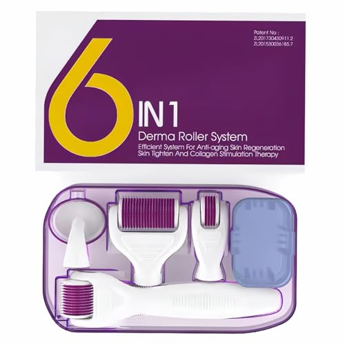 P-Beauty Dermaroller 6-in-1 Microneedling Set für Gesichtspflege - Mesoroller Anti-Aging, Hautstraffung, Porenverfeinerung, Faltenreduktion - Hautpflege für Gesicht, Körper & Falten (Farbe: Lila)