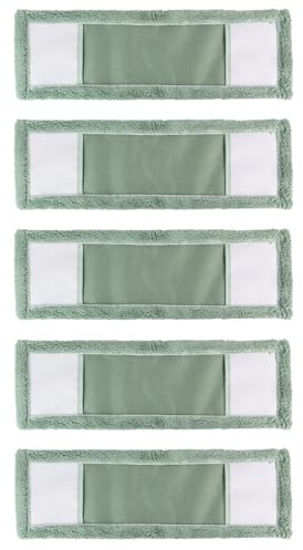 JVL Microfibre Mop Replacement Cleaning Pads – Machine Washable Reusable Refill Heads for Flat Floor Mop – Green (Pack of 5)