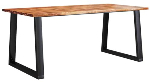 Mhdvray Mesa de comedor con borde de árbol de 180 x 90 cm, madera maciza de acacia con patas industriales, 75 cm de altura, placa de 3 cm, acabado al aceite, resistente y duradera, para comedor
