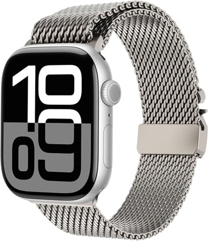 Correa de Titanio para Apple Watch Ultra 3/2/1 49mm, Pulsera Milanese Loop, Hebilla Paracaídas Correas Titanio para Apple Watch 49mm 46mm 45mm 44mm 42mm(Serie 3 2 1), Series 11/10/9/8/7/6/5/4/3/2/1/SE