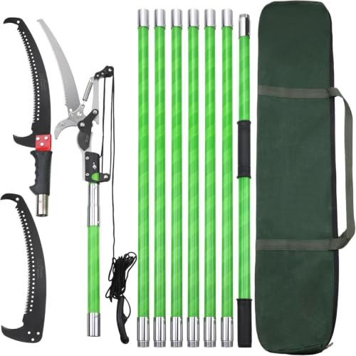Astsäge mit Teleskopstie, 9 m Teleskop Baumsäge Handsäge Flaschenzug-Mechanismus, Gartengeräte-Set mit Tragetasche für Palmen, hohe Bäume(inkl. Baumschere)