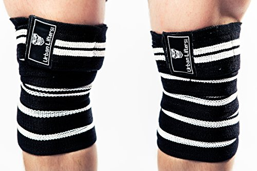 Urban Lifters Vendas resistentes para rodillas levantamiento de pesas. Longitud extendida de 200cm pulgadas. Vendas para sentadillas, powerlifting, culturismo y prensa de piernas. Unisex (par)
