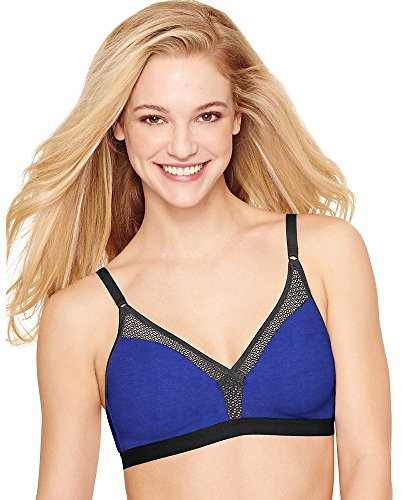 Hanes Women's X-Temp Unlined Wire Free Convertible Bra, Clams Blue Heather/Black, 2X Plus