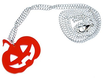 Miniblings Kürbis Kette Halskette 60cm Kürbis Pumpkin Halloween Acrylglas orange - Handmade Modeschmuck - Gliederkette versilbert