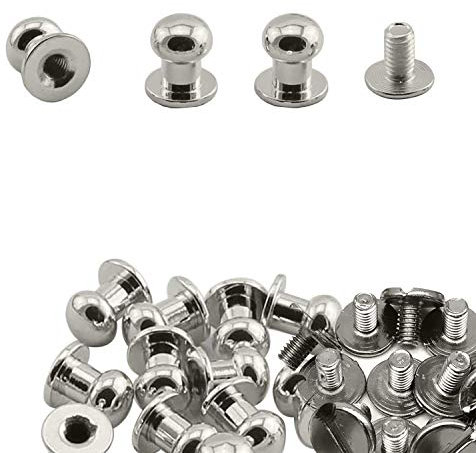 Trimming Shop 8mm Screw Back Chicago Rivets Sam Browne Studs Round Head Hand Pressed Rivet for DIY Leathercrafts, Clothing Repair, Embellishment, Silver, 50pcs