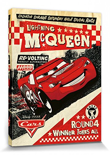 1art1 Cars Poster Lightning McQueen Race Bilder Leinwand-Bild Auf Keilrahmen | XXL-Wandbild Poster Kunstdruck Als Leinwandbild 80x60 cm