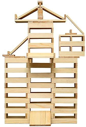 Micki Bauklötze Holz 200 Stück - Unbehandelt Schadstofffrei - Holzklötze Baby Bausteine für Kinder ab 1 Jahr und 6 Monate - Holz Spielzeug - Holzbausteine Natur - Building Blocks for Kids - by