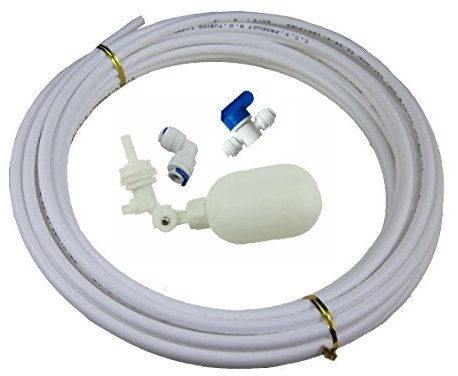 6,35 mm Schlauch-Schwimmerventil-Set für RO Wasser-Umkehrosmoseanlage, Wasserfilter, zum Anschließen von Rohr-Schlauch-Armaturen (Kugelhahn + L + 4,6 m Rohr) (weiß)