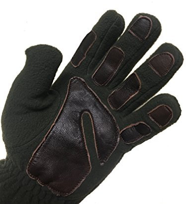 Il Lago Grüne Fleecehandschuhe mit weichen Lederbesätzen (Braun), sehr weiche Handschuhe, (Medium)