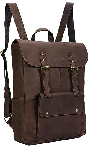 STILORD Manila Vintage Leder Rucksack Damen Herren XL Lederrucksack DIN A4 braune Rucksackhandtasche mit 15-16 Zoll Laptopfach großer Daypack aus echtem Leder Farbe:matt - Dunkelbraun
