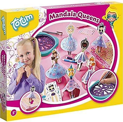 Totum TO022034 Mandala Königinnen-Figürchen Bastelset und Malset mit Malblock, Schablone, bunten Stiften und Stickern – TM Essentials 22034