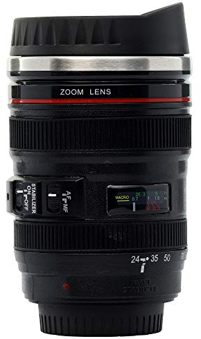 Monsterzeug Tasse à café avec objectif d'appareil photo - Tasse à café isotherme - Avec couvercle et isolation à double paroi - Capacité : 400 ml