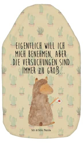 Mr. & Mrs. Panda Wärmflasche Alpaka Fahne - Geschenk, Wärmflasche mit Bezug, Wärmekissen, Kleine Wärmflasche, Alpakas, Lama, Kinderwärmflasche,