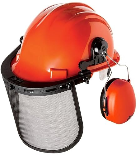 GT Garden Forstschutzhelm - Arbeitshelm mit Gehörschutz und Klappvisier - Orange