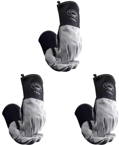 Caiman Premium Split Cowhide MIG/Stick Welding Gloves, Flame Resistant Duck Cuff, Kontour Design, Kevlar Stitching, Gray/Black, Large (1504-1)