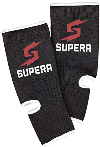 SUPERA Fußbandage für mehr Schutz beim Sport. Elastisch Bandage stütz das Fußgelenk. Die Sprunggelenk Bandage für Kickboxen, Muay Thai oder Laufen. 1 Paar - zwei Fußgelenkbandagen (schwarz-rot, M)