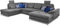 Cavadore Wohnlandschaft Castiel mit Federkern / Großes U-Form-Sofa mit Schlaffunktion, Bettkasten, Sitztiefenverstellung und Kopfstützen / 368 x 114 x 232 / Webstoff, Grau
