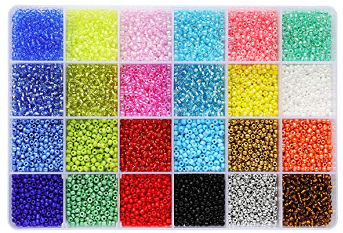 Tibaoffy Size 8/0 Crafts Glass Seed Beads 3mm Pony Beads with Organizer Box for Jewelry Making (24 Assorted Multicolor Set, Total About 9000pcs)