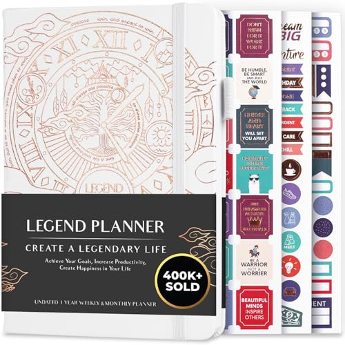 Legend Planer - Deluxe Wochen- & Monats-Lebensplaner, um Ihre Ziele zu erreichen & glücklicher zu leben. Organizer-Notizbuch & Produktivitäts-Journal. A5 Hardcover, undatiert - Weiß (Englisch)