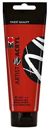 Marabu 12200044937 - Artist Acryl, Kadmiumrot mittel 120 ml, feine Acrylfarbe in Künstlerqualität, auf Wasserbasis, pastose Konsistenz, hoch pigmentiert, sehr gute Brillanz und Deckkraft