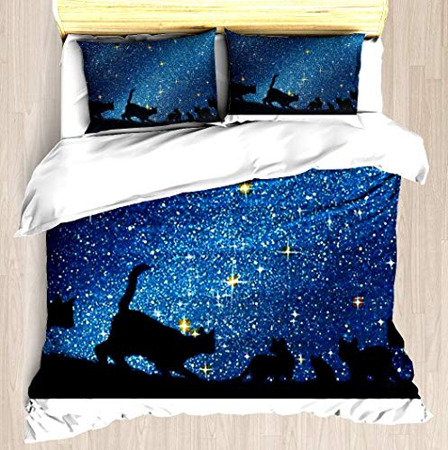 KASABULL Bettwäsche Warrior Cats (Die Neue Prophezeiung, Mitternachts-Originalcover) Bettbezug Set mit Marmor Muster, 3 teilig microfaser Bettwäsche warme Bettbezüge mit Reißverschluss 200x200 cm