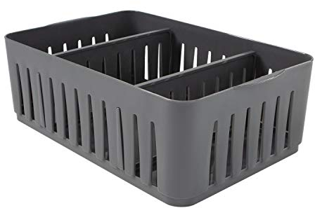 Simplify Stackable Organizer Bin with Adjustable Dividers, 3 Compartment Storage Basket, Good for Office, Home & Dorm, Polypropylene, Grey
