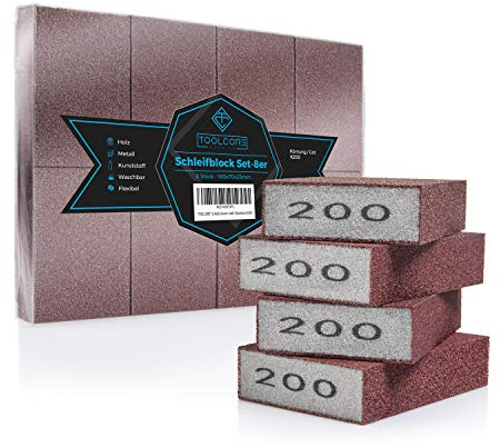 TOOLCORE® Schleifschwamm | 8 Stück - K200 | Flexibel & Waschbar | Holz-Metall-Kunststoff | Schleifpapier, Handschleifer, Schleifklotz, Schleifblock