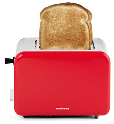 Mellerware - Toaster Grille-pain Crispy! 850W | Design originale compacte | Trois couleurs | 2 compartiments de 14 x 4 cm | Fonction de réchauffage et de décongélation avec ramasse-miettes | Rouge
