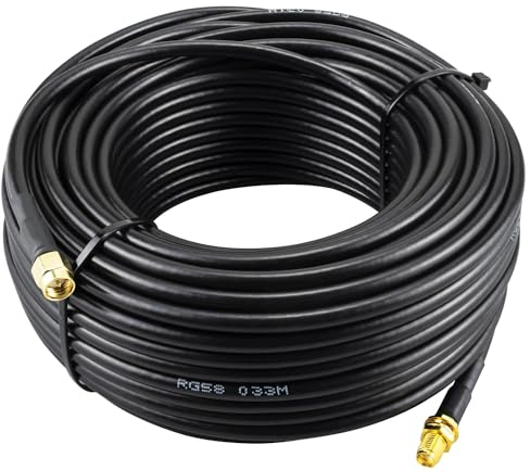 Boobrie Cable SMA Macho Hembra 25 Metros RG58 50 Ohms Extensión de Baja Pérdida para Antena WiFi, Enrutador 3G 4G LTE, LAN Inalámbrico, GPS (No para TV)